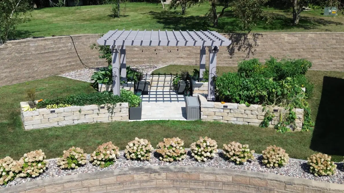 Completed patio and landscape project on a large Iowa property