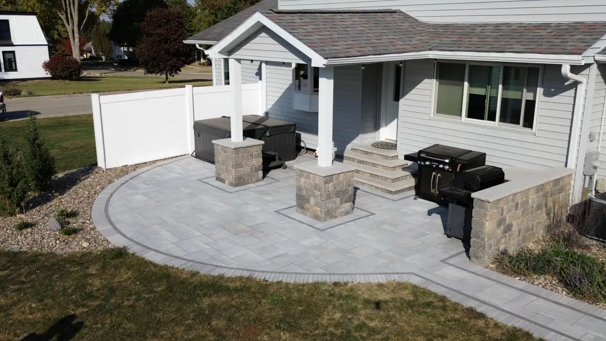 Custom hardscape patio with pavers installed in Waterloo Iowa